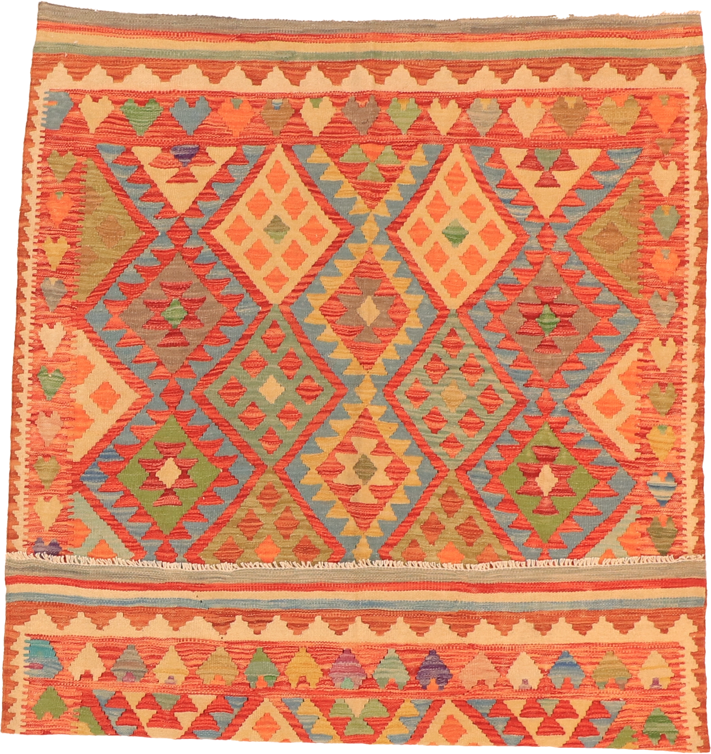 W 4.9 - L 6.4 - Kilim Fine/Wool All Over Rectangle - Finest Hand-Made Quality Wool - 63710