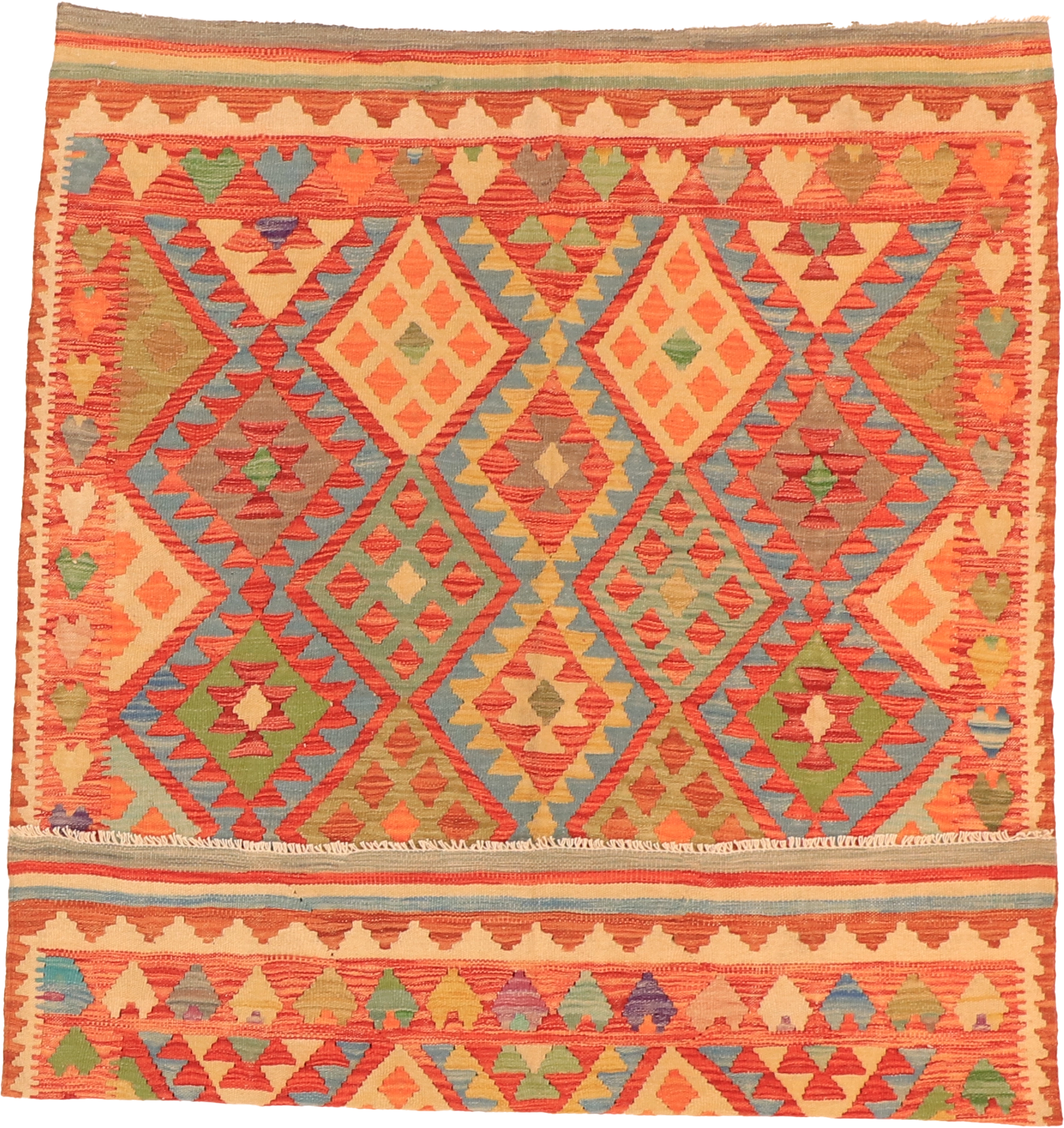 W 4.9 - L 6.4 - Kilim Fine/Wool All Over Rectangle - Finest Hand-Made Quality Wool - 63710
