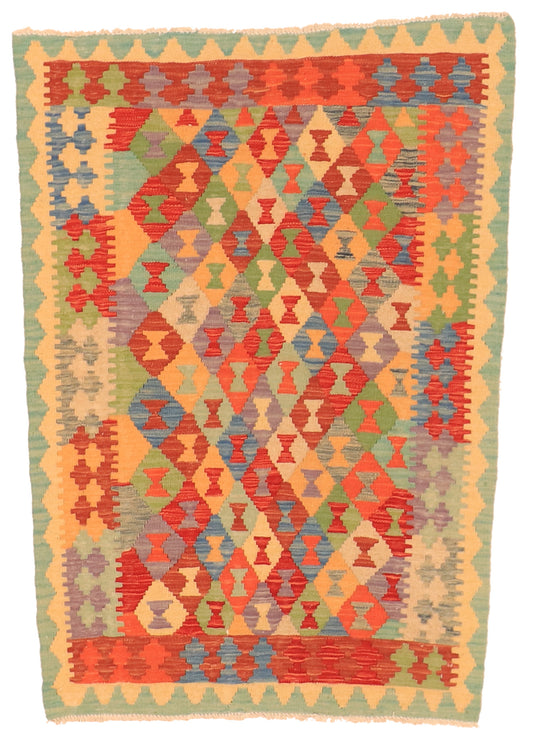 W 3.3 L 4.9 Kilim 100% Wool Hand-Woven All-Over Design - 63712