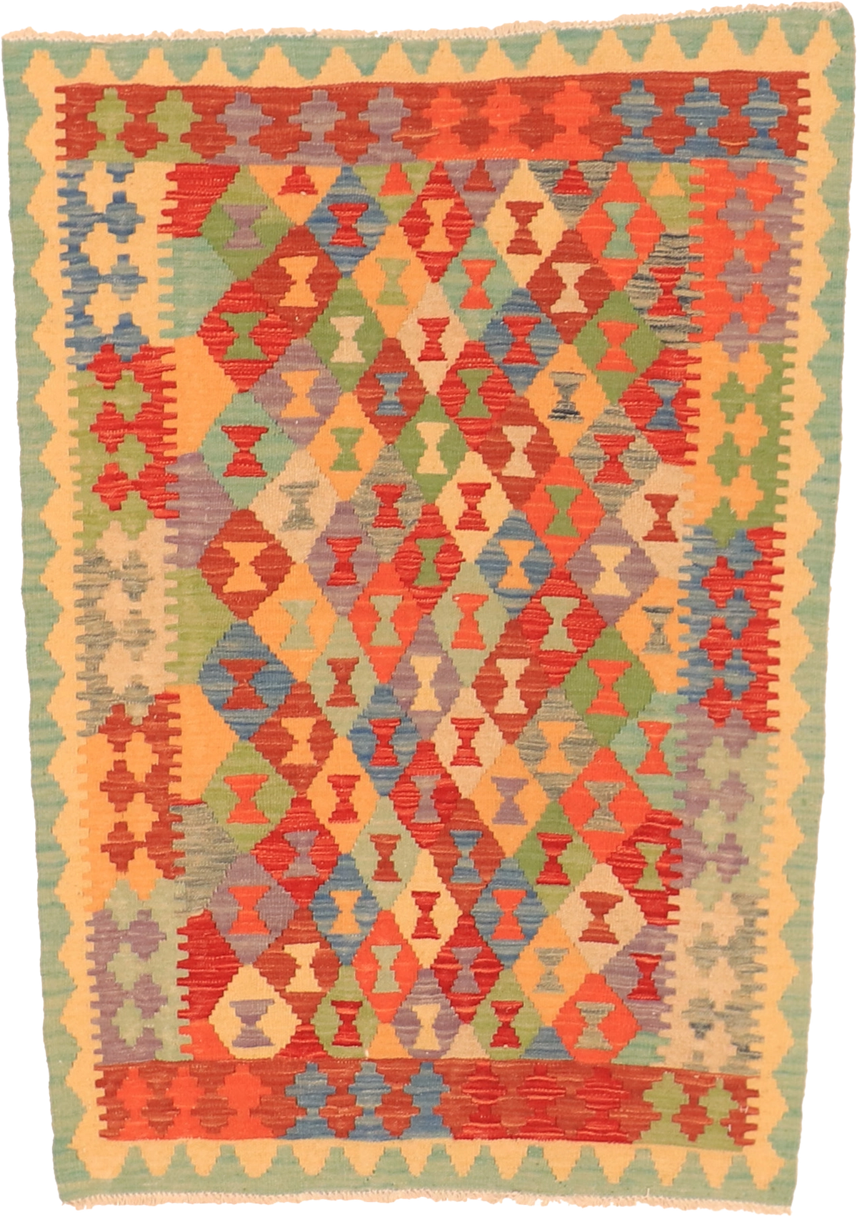W 3.3 L 4.9 Kilim 100% Wool Hand-Woven All-Over Design - 63712
