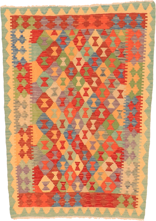 W 3.3 L 4.9 Kilim 100% Wool Hand-Woven All-Over Design - 63712