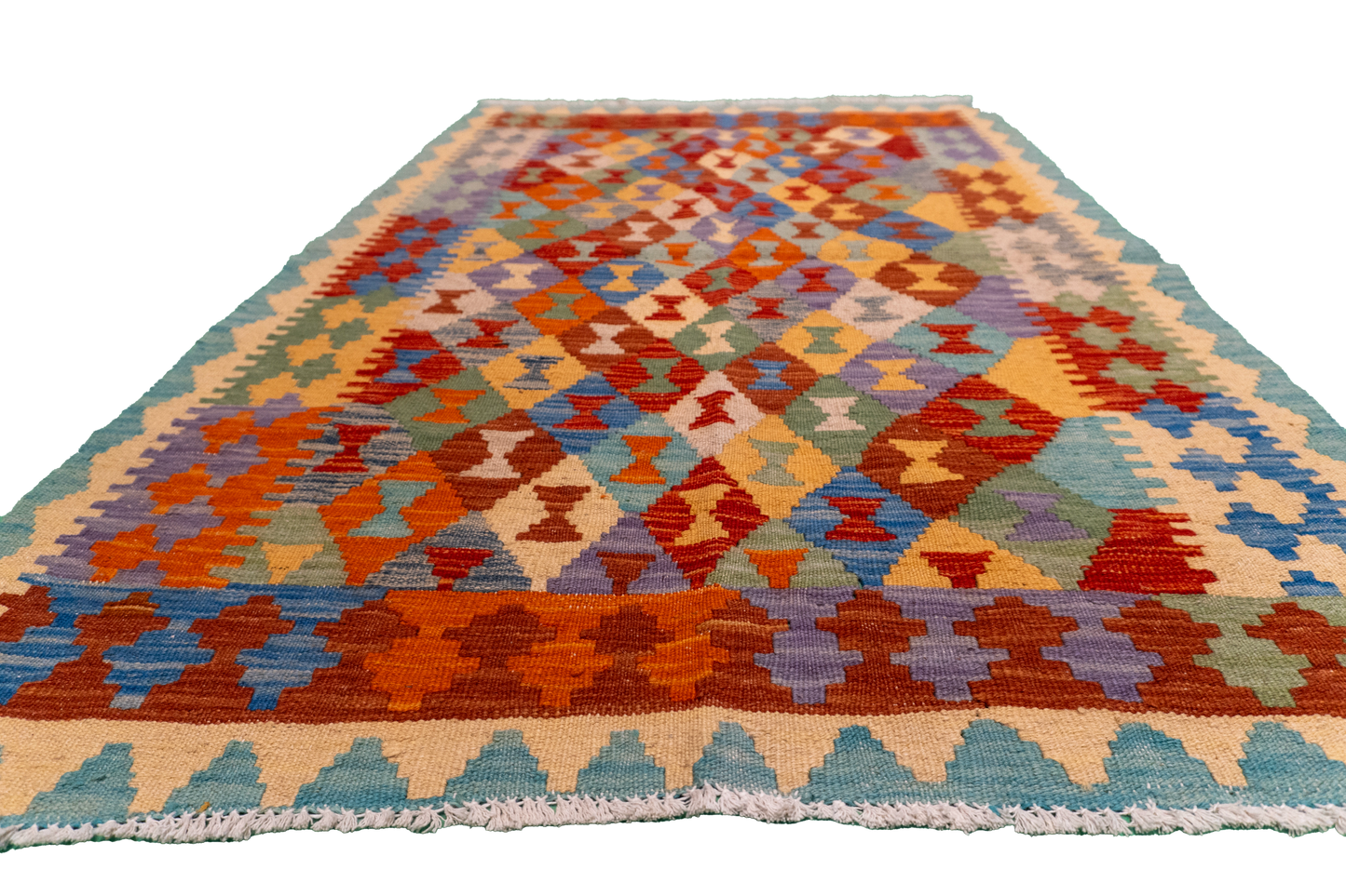 W 3.3 L 4.9 Kilim 100% Wool Hand-Woven All-Over Design - 63712
