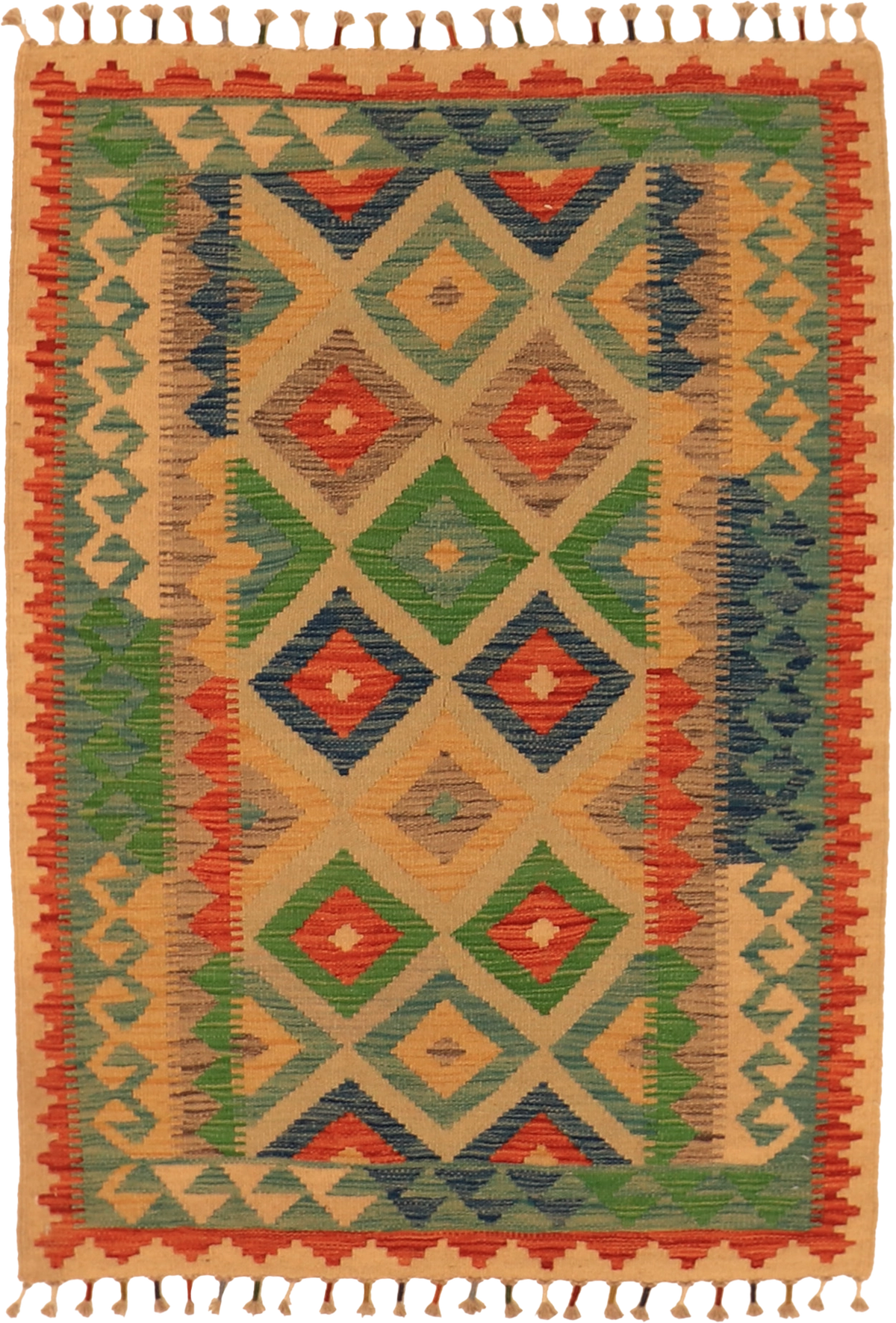 W 3.5 L 4.10 Kilim 100% Wool Hand-Woven All-Over Design - 63716