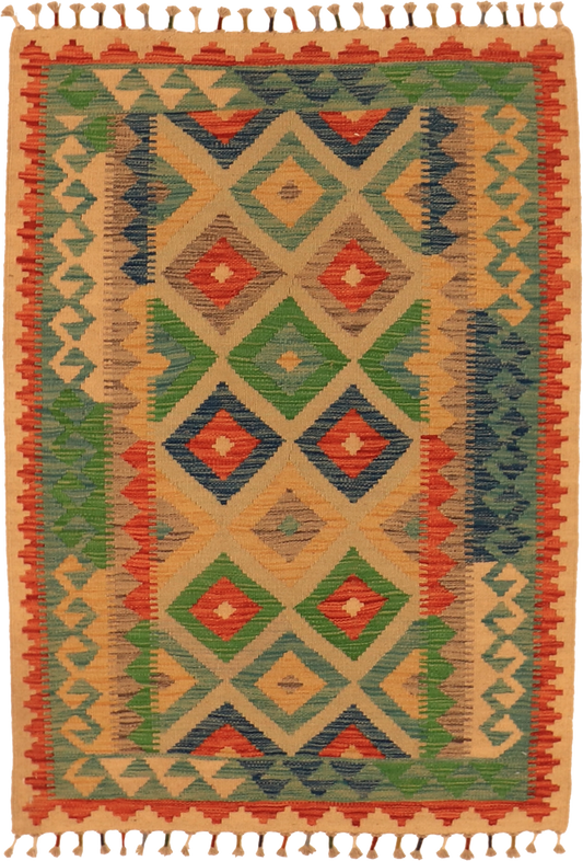 W 3.5 L 4.10 Kilim 100% Wool Hand-Woven All-Over Design - 63716
