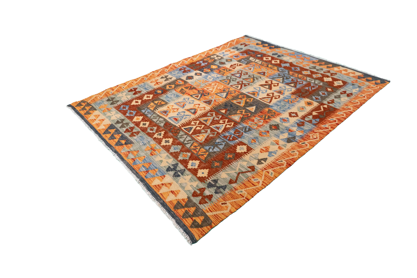 W 4.8 - L 6.3 - Kilim Fine/Wool All Over Rectangle - Finest Hand-Made Quality Wool - 63719