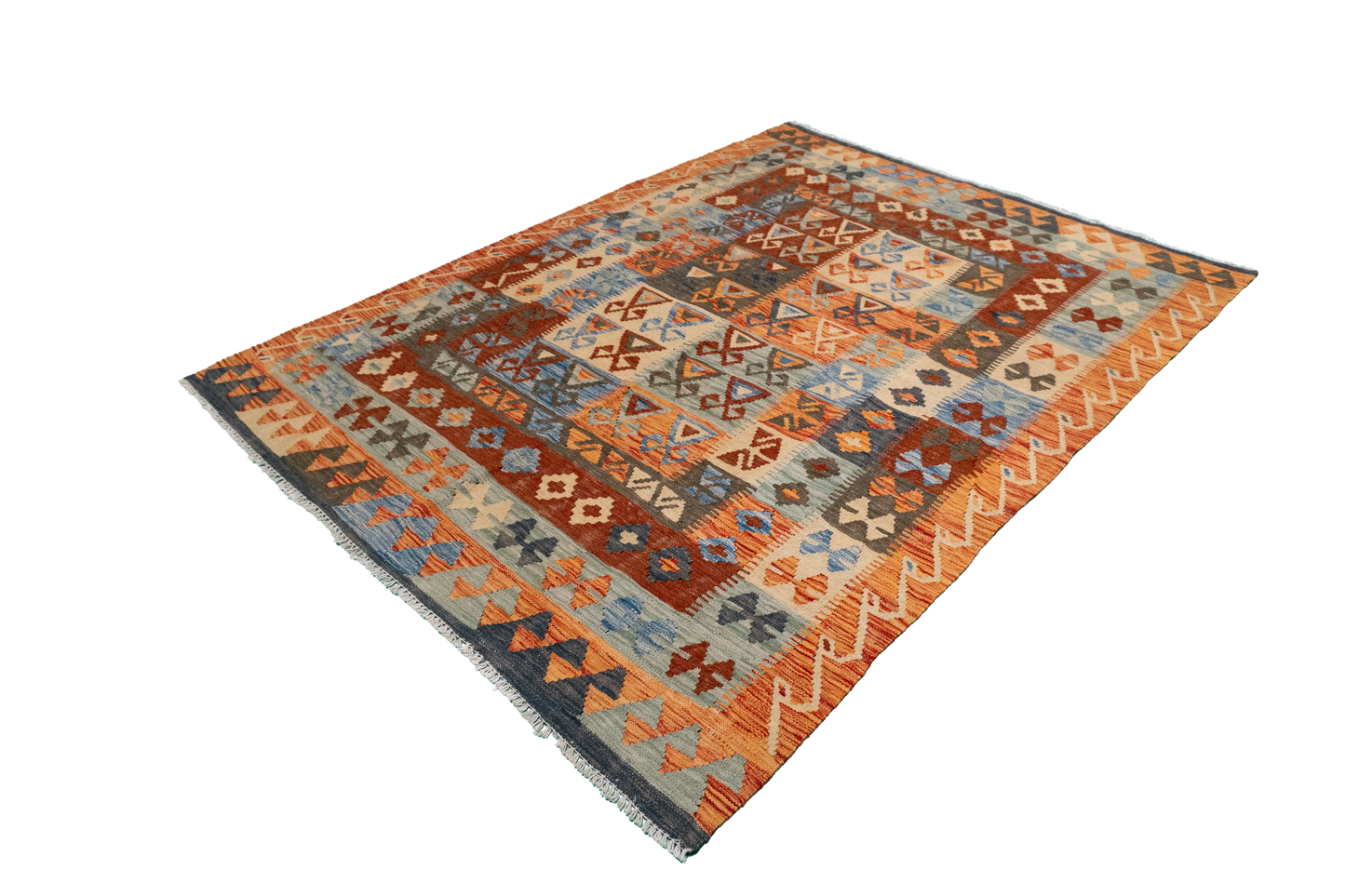 W 4.8 - L 6.3 - Kilim Fine/Wool All Over Rectangle - Finest Hand-Made Quality Wool - 63719
