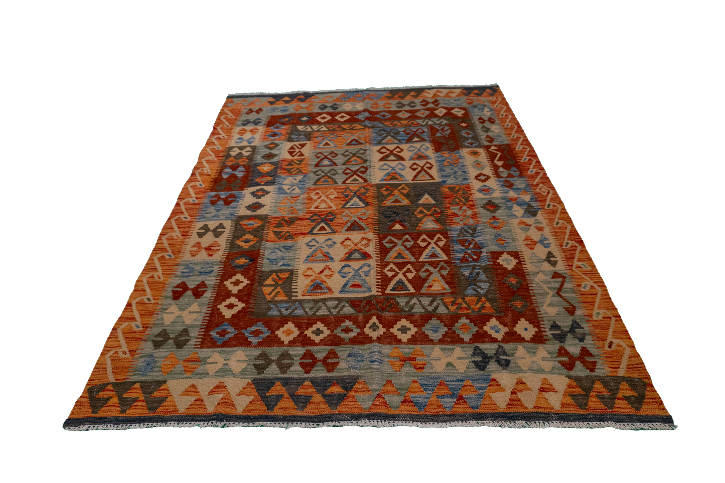 W 4.8 - L 6.3 - Kilim Fine/Wool All Over Rectangle - Finest Hand-Made Quality Wool - 63719
