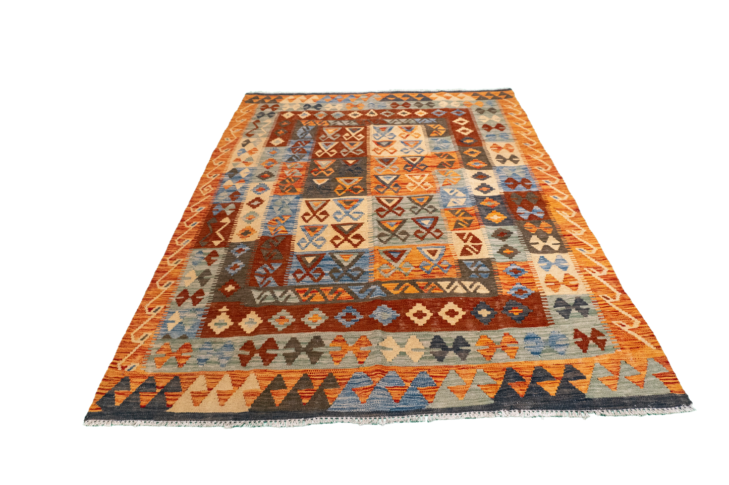 W 4.8 - L 6.3 - Kilim Fine/Wool All Over Rectangle - Finest Hand-Made Quality Wool - 63719