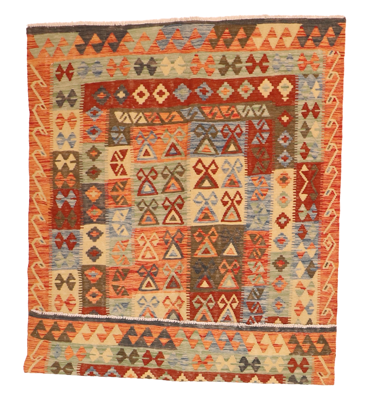 W 4.8 - L 6.3 - Kilim Fine/Wool All Over Rectangle - Finest Hand-Made Quality Wool - 63719