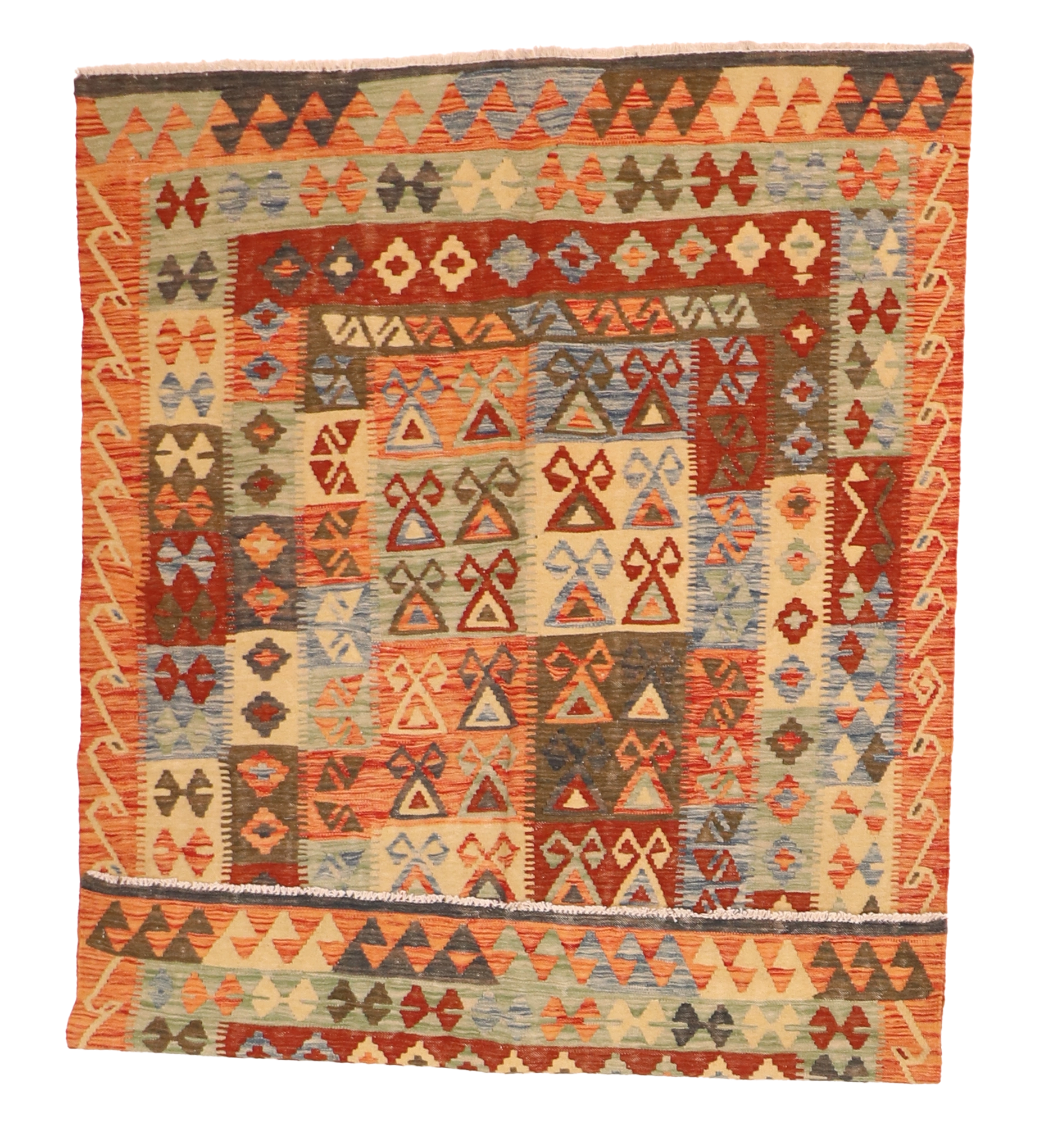 W 4.8 - L 6.3 - Kilim Fine/Wool All Over Rectangle - Finest Hand-Made Quality Wool - 63719