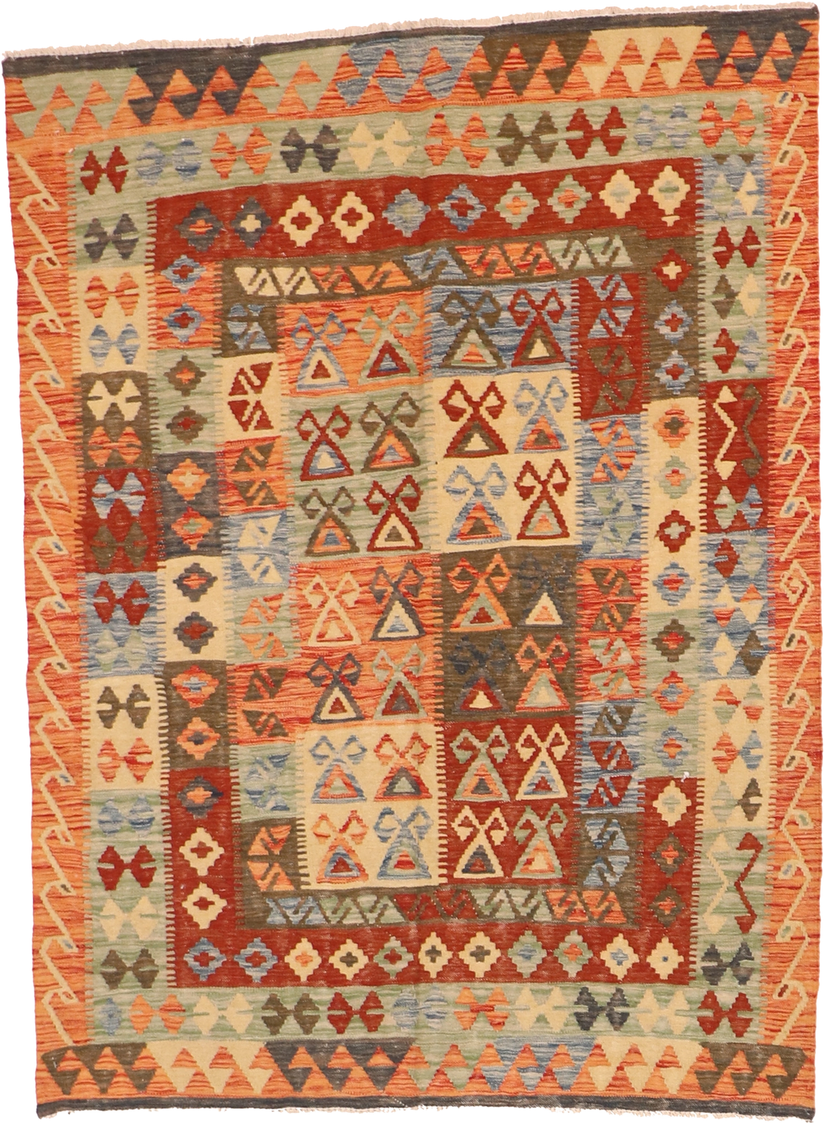 W 4.8 L 6.3 Kilim 100% Wool Hand-Woven All-Over Design - 63719
