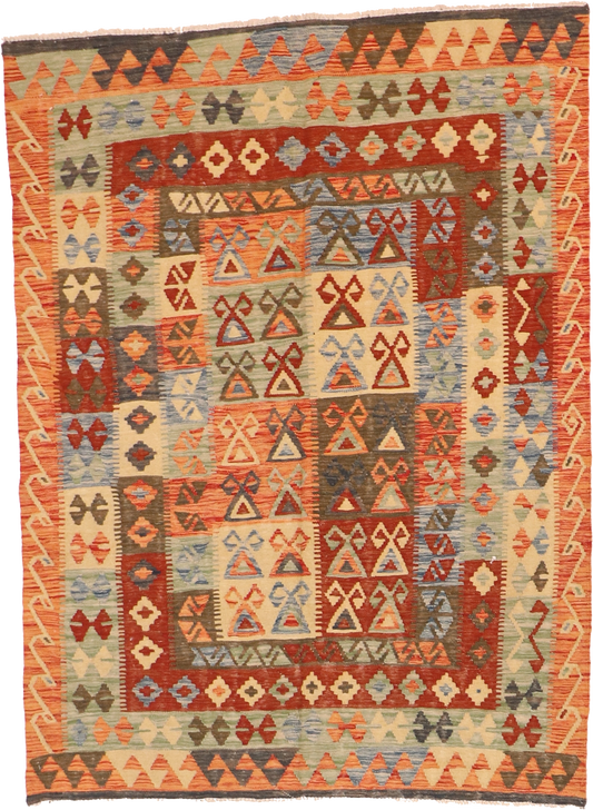 W 4.8 L 6.3 Kilim 100% Wool Hand-Woven All-Over Design - 63719