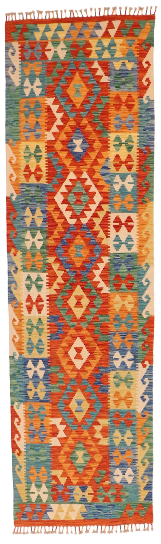 2.10 x 9.8 - Kilim Fine/Wool All Over Rectangle - Finest Hand-Made Quality Wool — 63721