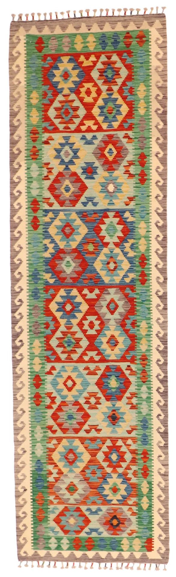 2.10 x 9.7 - Kilim Fine/Wool All Over Rectangle - Finest Hand-Made Quality Wool — 63723