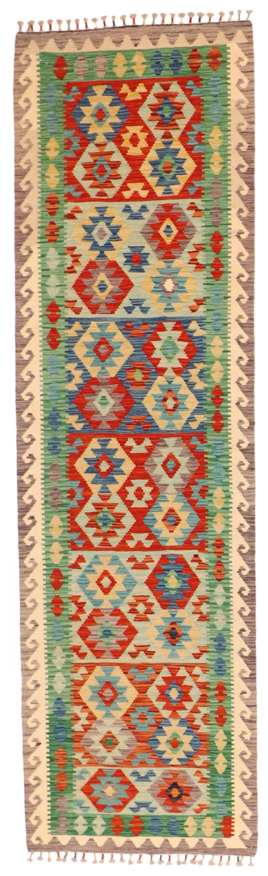 2.10 x 9.7 - Kilim Fine/Wool All Over Rectangle - Finest Hand-Made Quality Wool — 63723