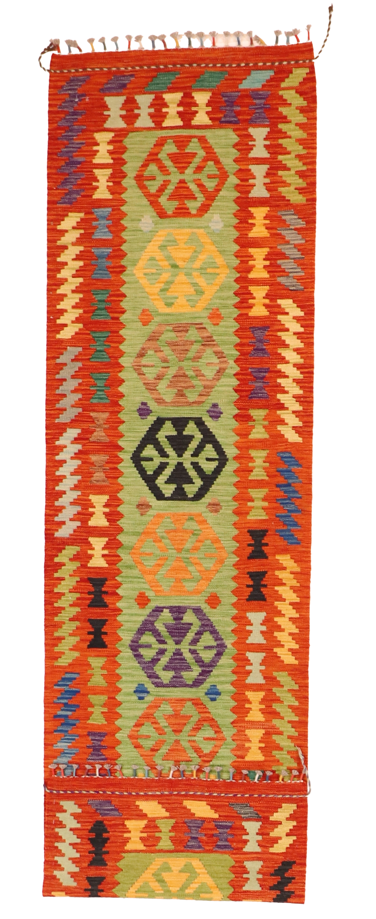 W 2.8 L 9.6 Kilim Runner 100% Wool Hand-Woven All-Over Design - 63726