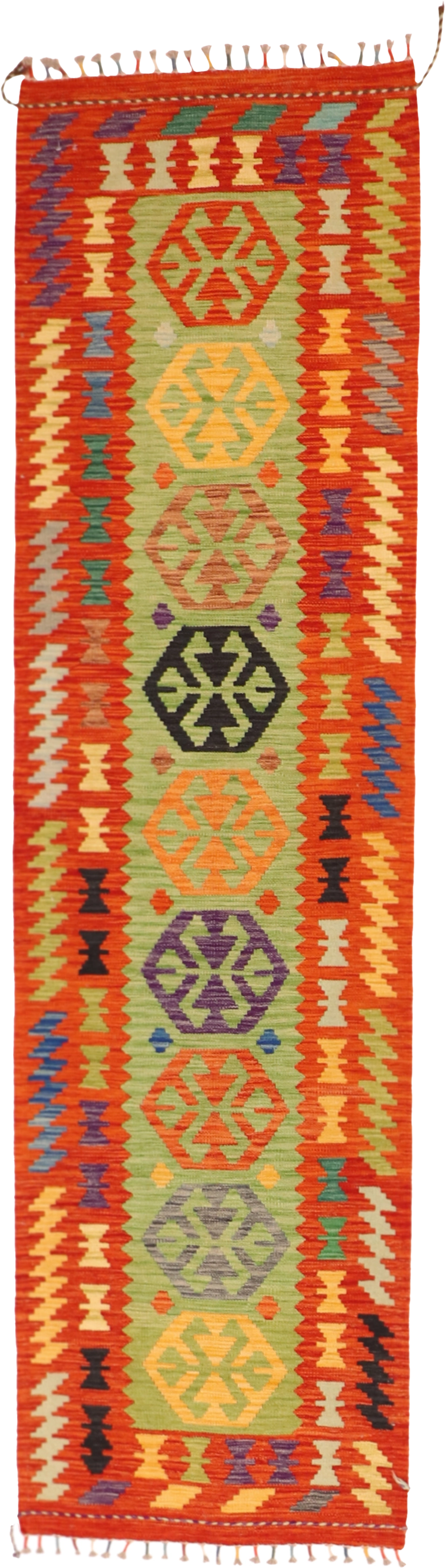 W 2.8 L 9.6 Kilim Runner 100% Wool Hand-Woven All-Over Design - 63726