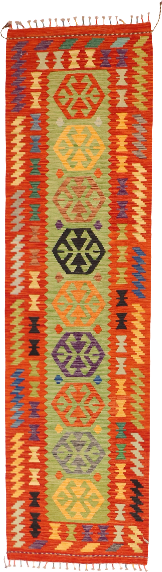 W 2.8 L 9.6 Kilim Runner 100% Wool Hand-Woven All-Over Design - 63726