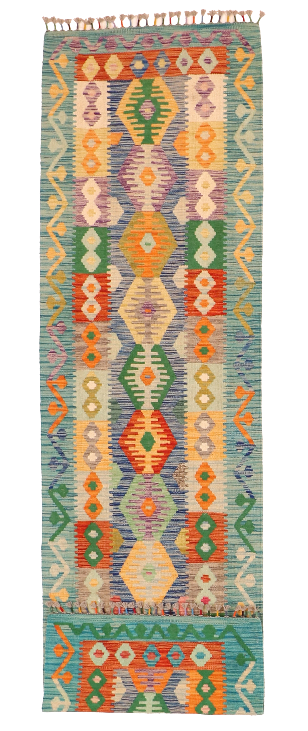 W 2.8 L 9.7 Kilim Runner 100% Wool Hand-Woven All-Over Design - 63727