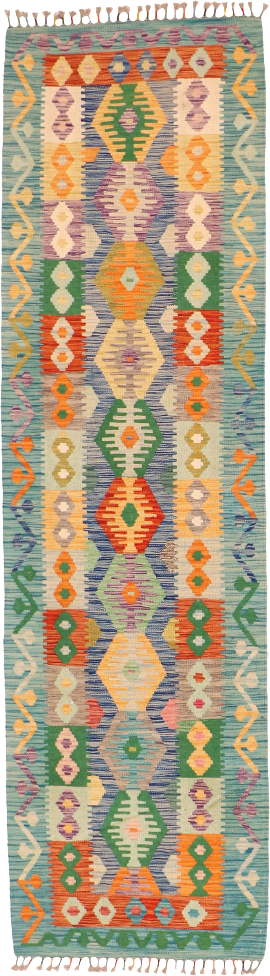 W 2.8 L 9.7 Kilim Runner 100% Wool Hand-Woven All-Over Design - 63727