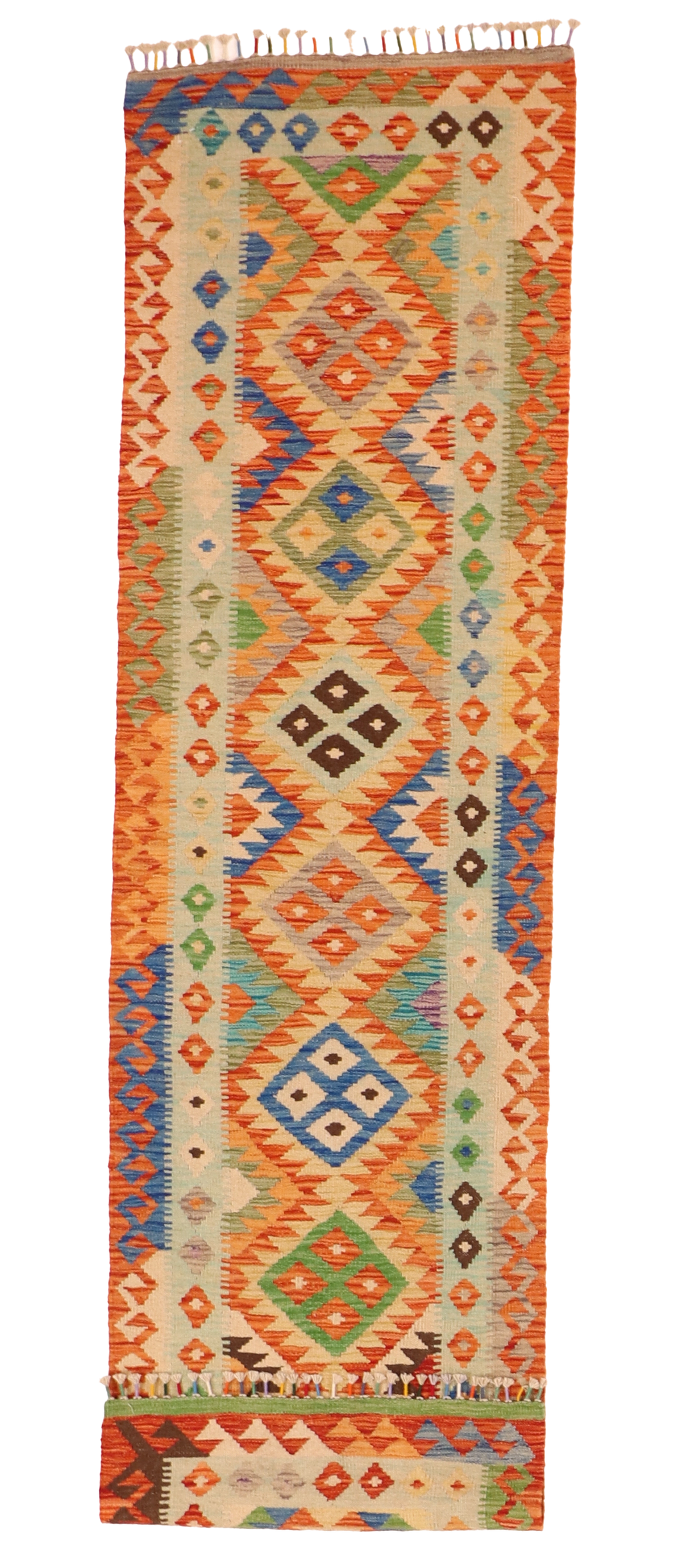 W 2.8 L 9.6 Kilim Runner 100% Wool Hand-Woven All-Over Design - 63728