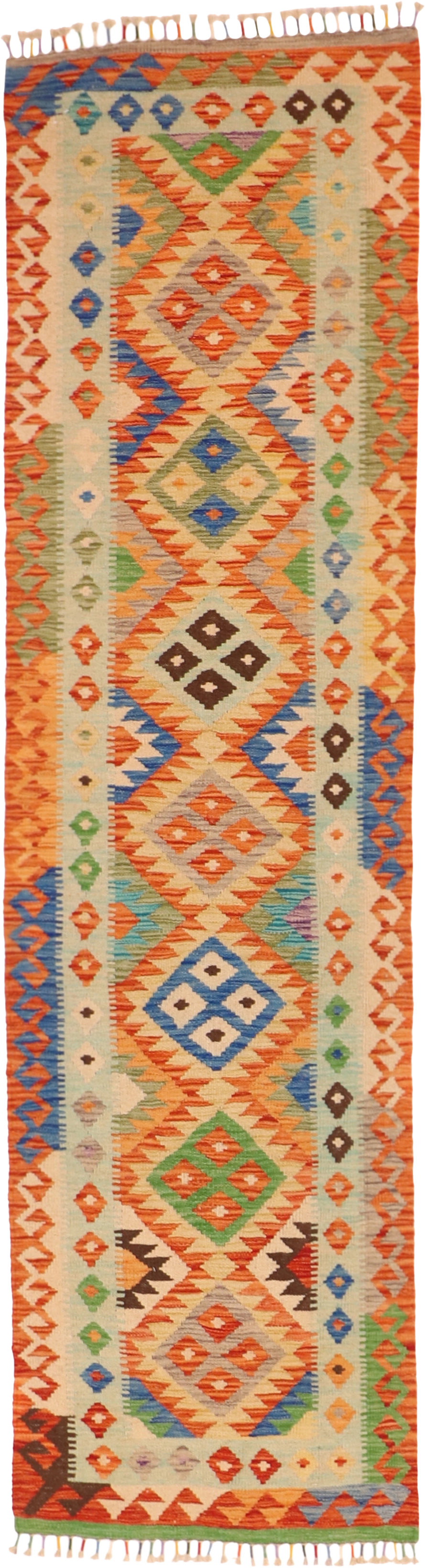 W 2.8 L 9.6 Kilim Runner 100% Wool Hand-Woven All-Over Design - 63728