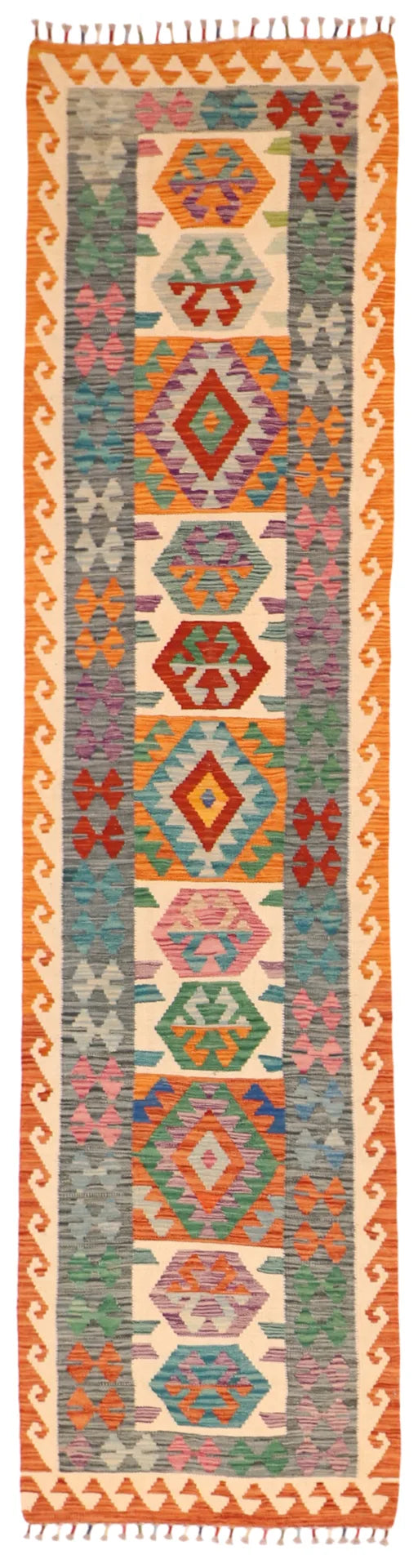 2.6 x 9.10 - Kilim Fine/Wool All Over Rectangle - Finest Hand-Made Quality Wool — 63729