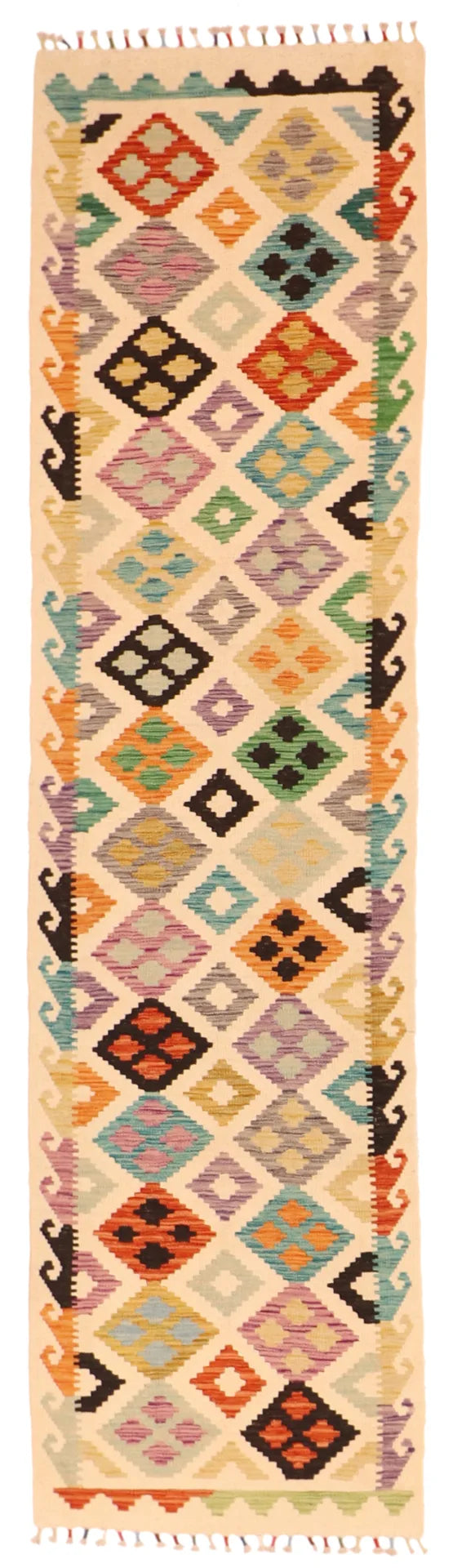 2.6 x 9.6 - Kilim Fine/Wool All Over Rectangle - Finest Hand-Made Quality Wool — 63730