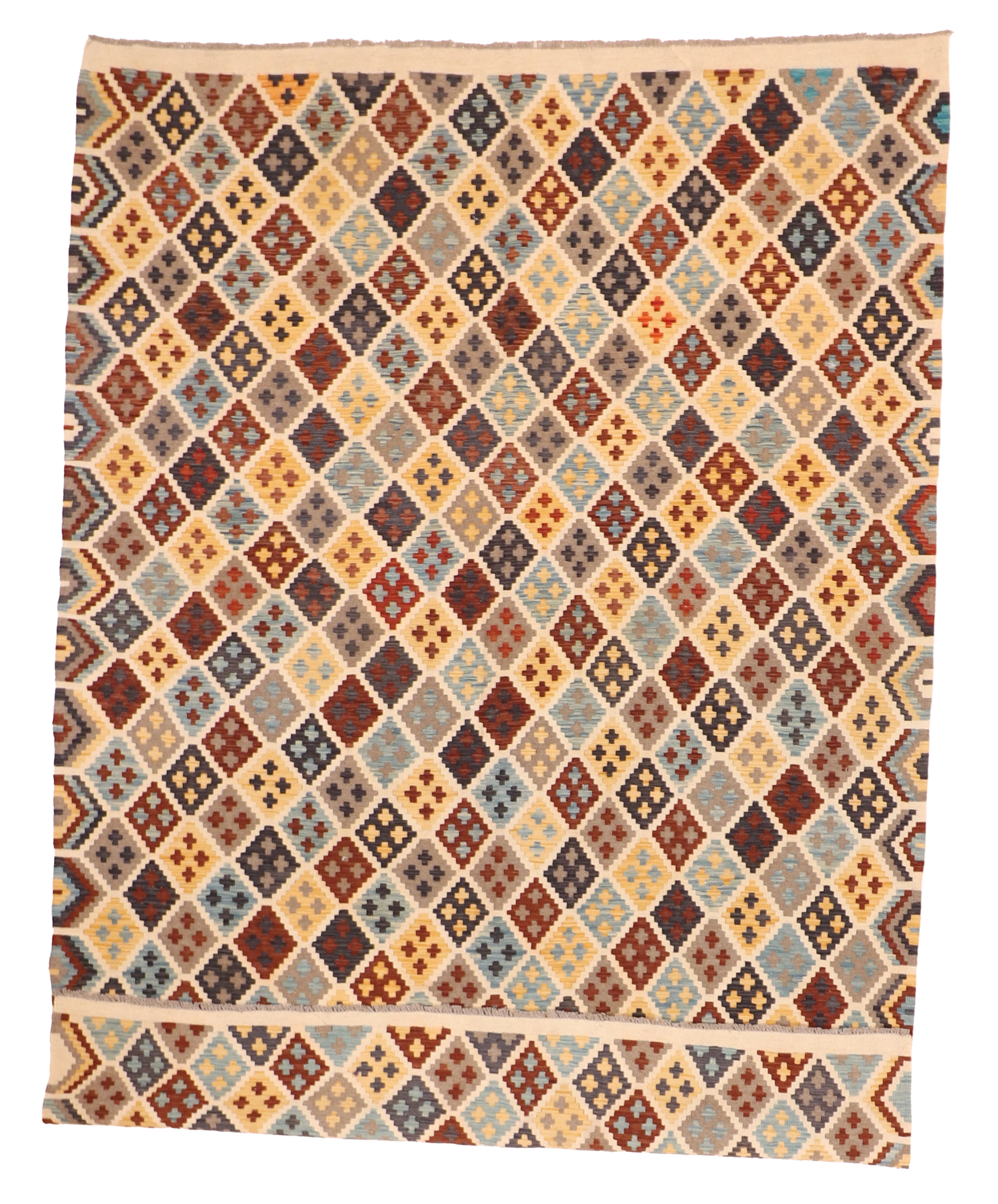 W 6.7 L 9.4 Kilim 100% Wool Hand-Woven All-Over Design - 63733