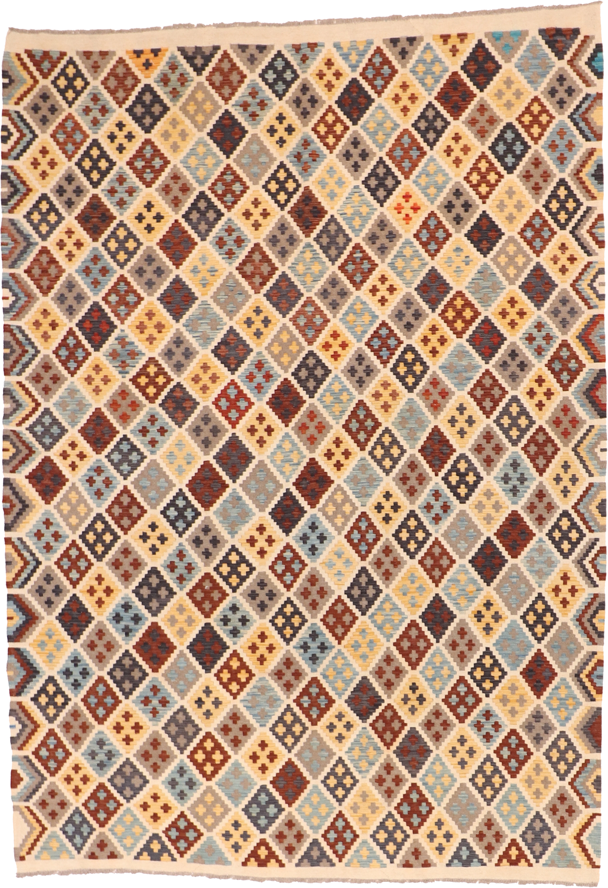 W 6.7 L 9.4 Kilim 100% Wool Hand-Woven All-Over Design - 63733