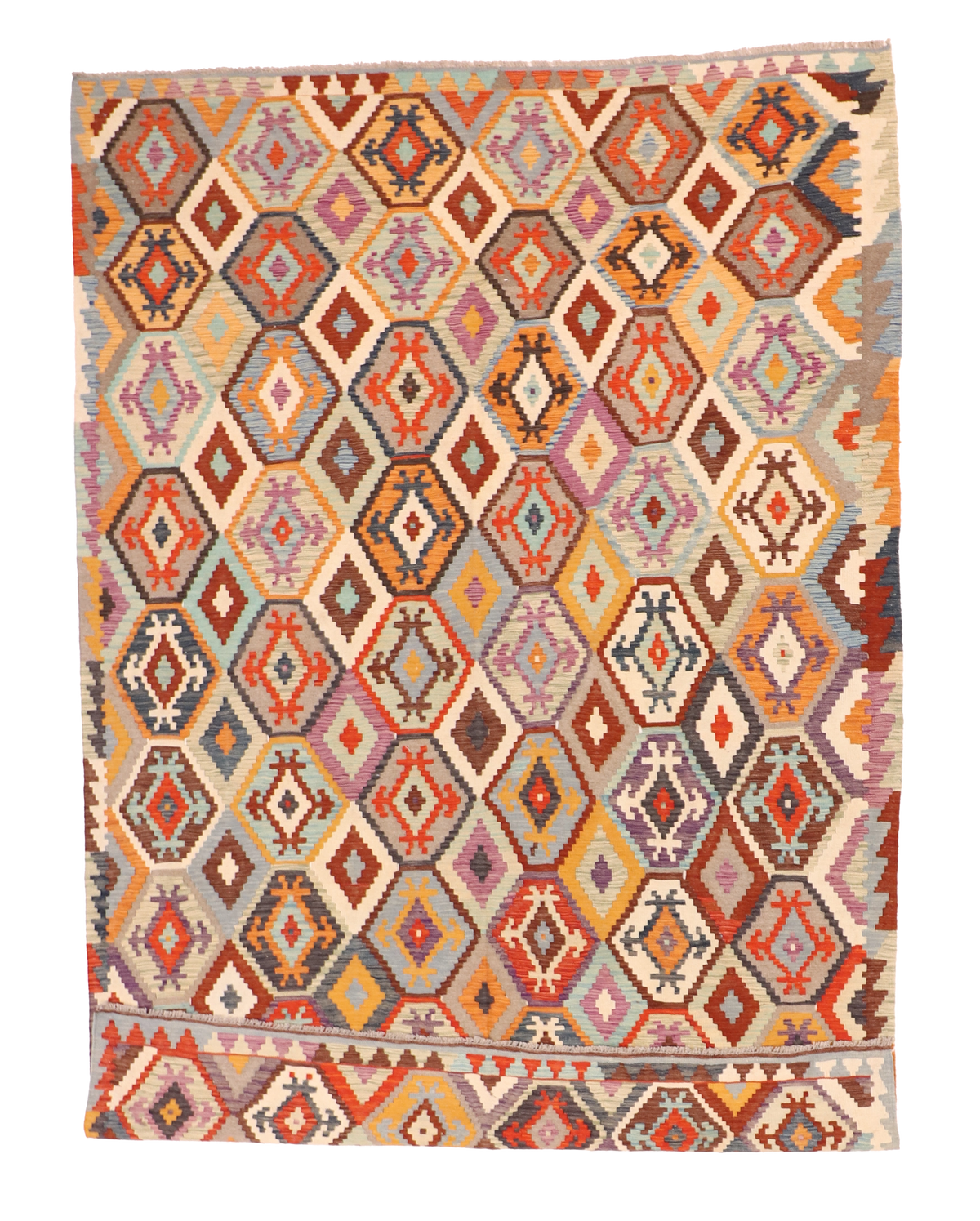 W 6.8 L 9.9 Kilim 100% Wool Hand-Woven All-Over Design - 63734