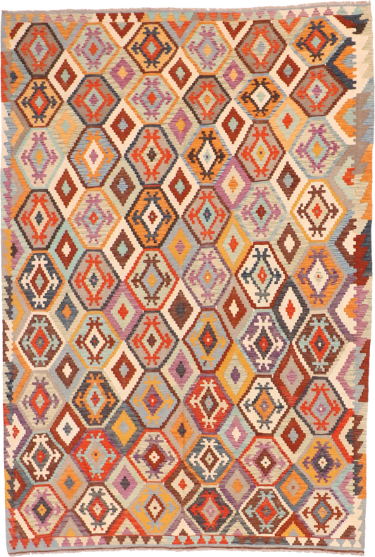 W 6.8 L 9.9 Kilim 100% Wool Hand-Woven All-Over Design - 63734