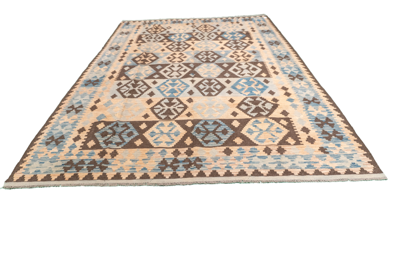 W 6.10 L 9.10 Kilim 100% Wool Hand-Woven All-Over Design - 63735
