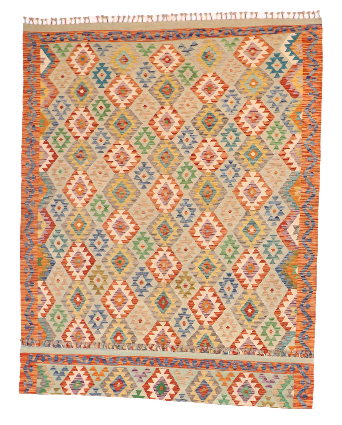 W 6.9 L 9.8 Kilim 100% Wool Hand-Woven All-Over Design - 63736