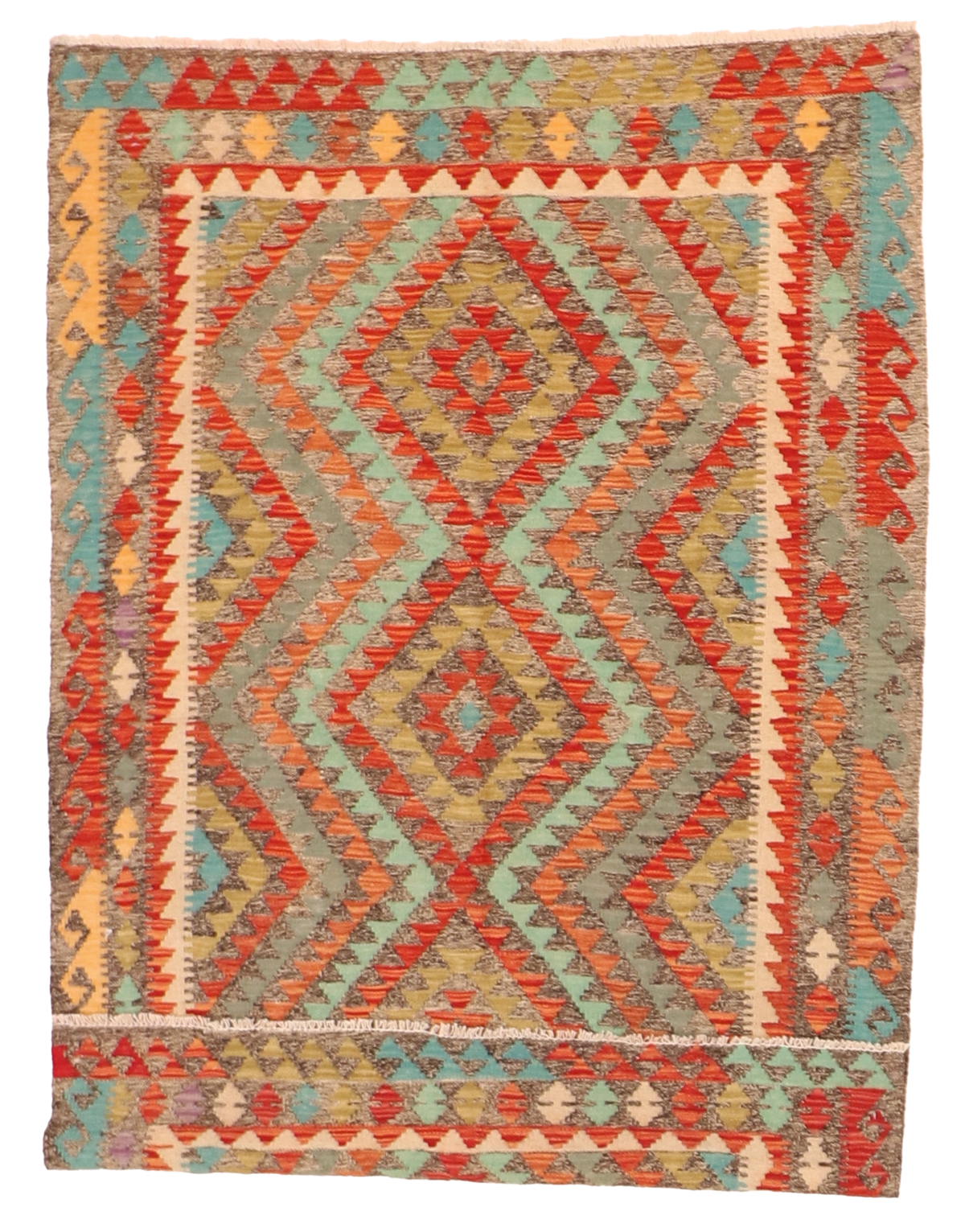W 4.1 L 5.10 Kilim 100% Wool Hand-Woven All-Over Design - 63737