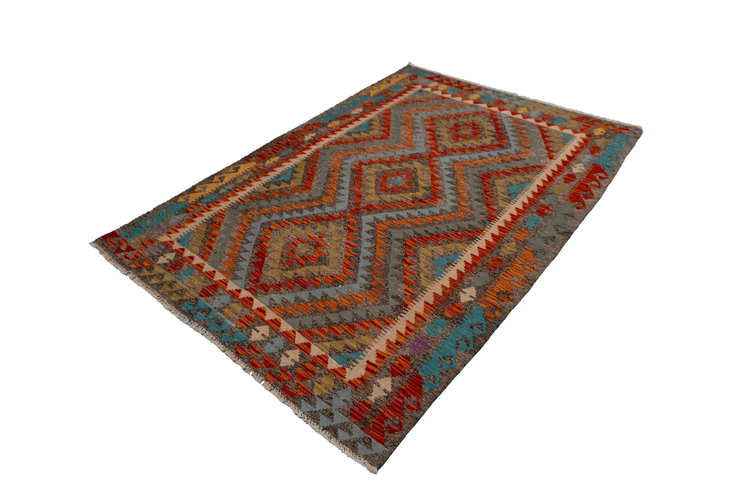 W 4.1 - L 5.10 - Kilim Fine/Wool All Over Rectangle - Finest Hand-Made Quality Wool - 63737