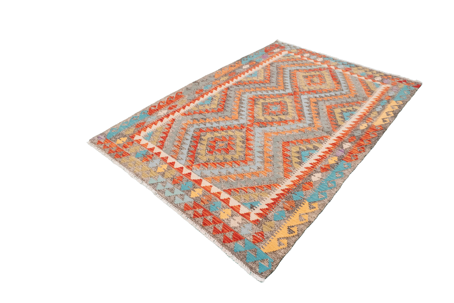 W 4.1 - L 5.10 - Kilim Fine/Wool All Over Rectangle - Finest Hand-Made Quality Wool - 63737