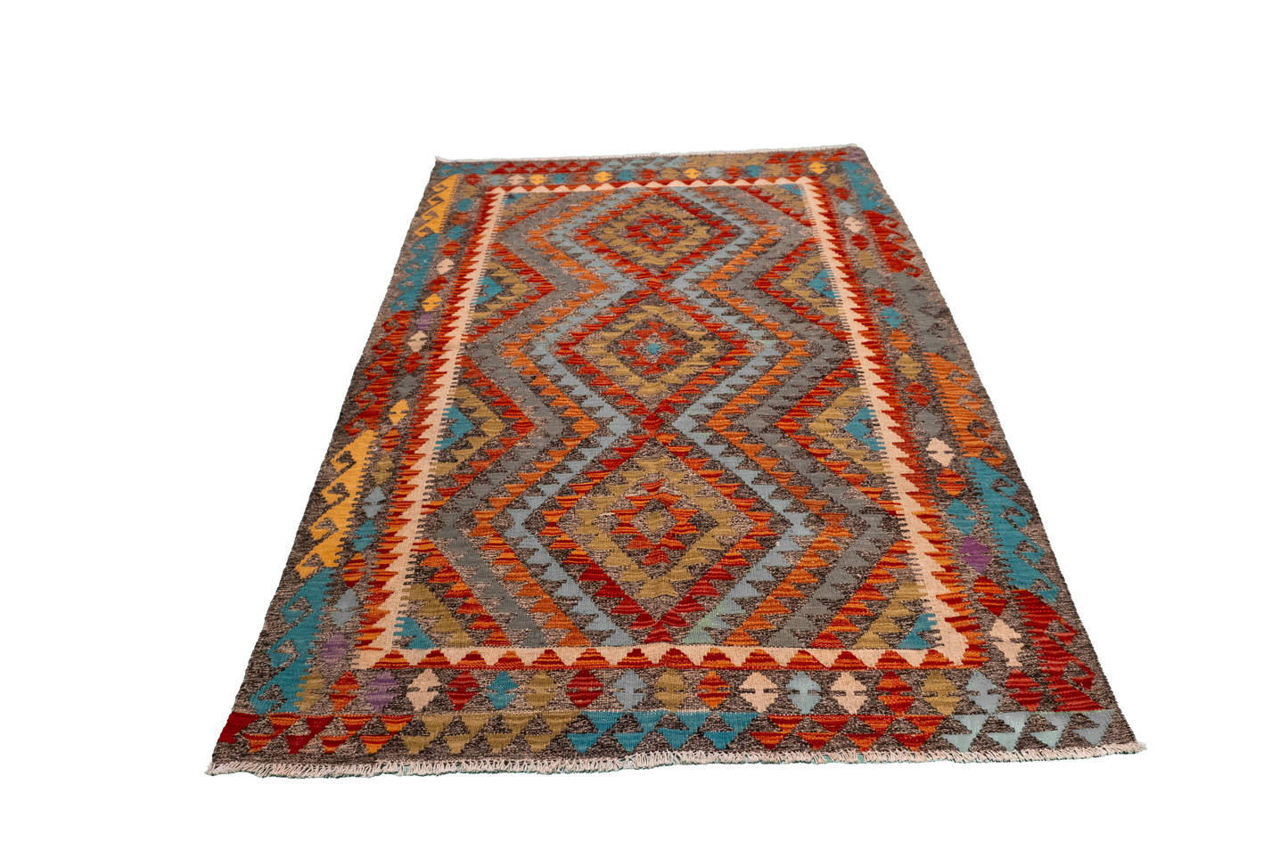 W 4.1 - L 5.10 - Kilim Fine/Wool All Over Rectangle - Finest Hand-Made Quality Wool - 63737