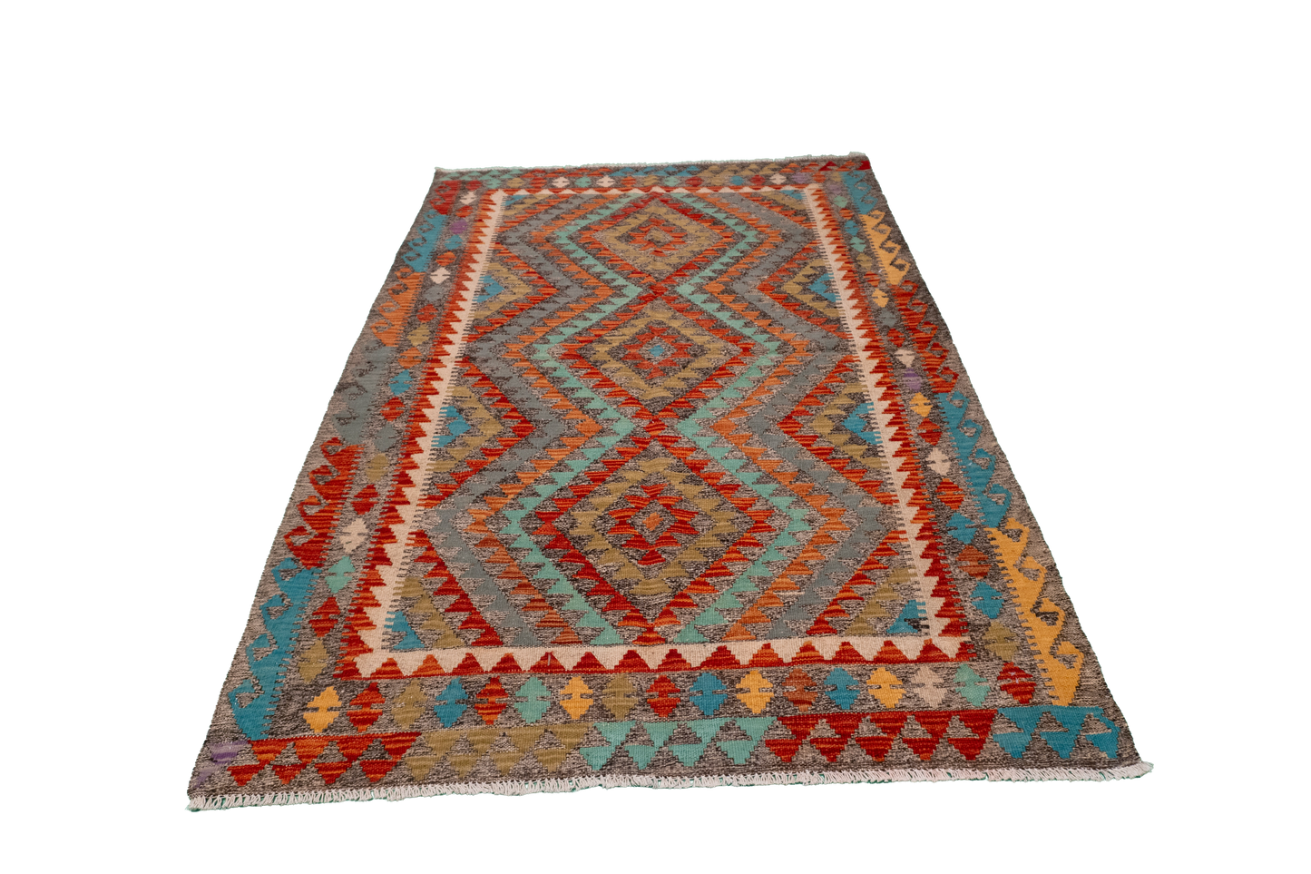 W 4.1 - L 5.10 - Kilim Fine/Wool All Over Rectangle - Finest Hand-Made Quality Wool - 63737