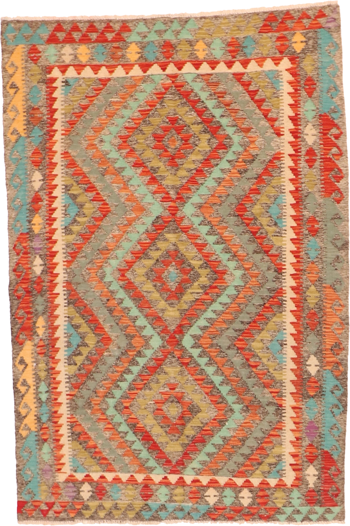 W 4.1 L 5.10 Kilim 100% Wool Hand-Woven All-Over Design - 63737