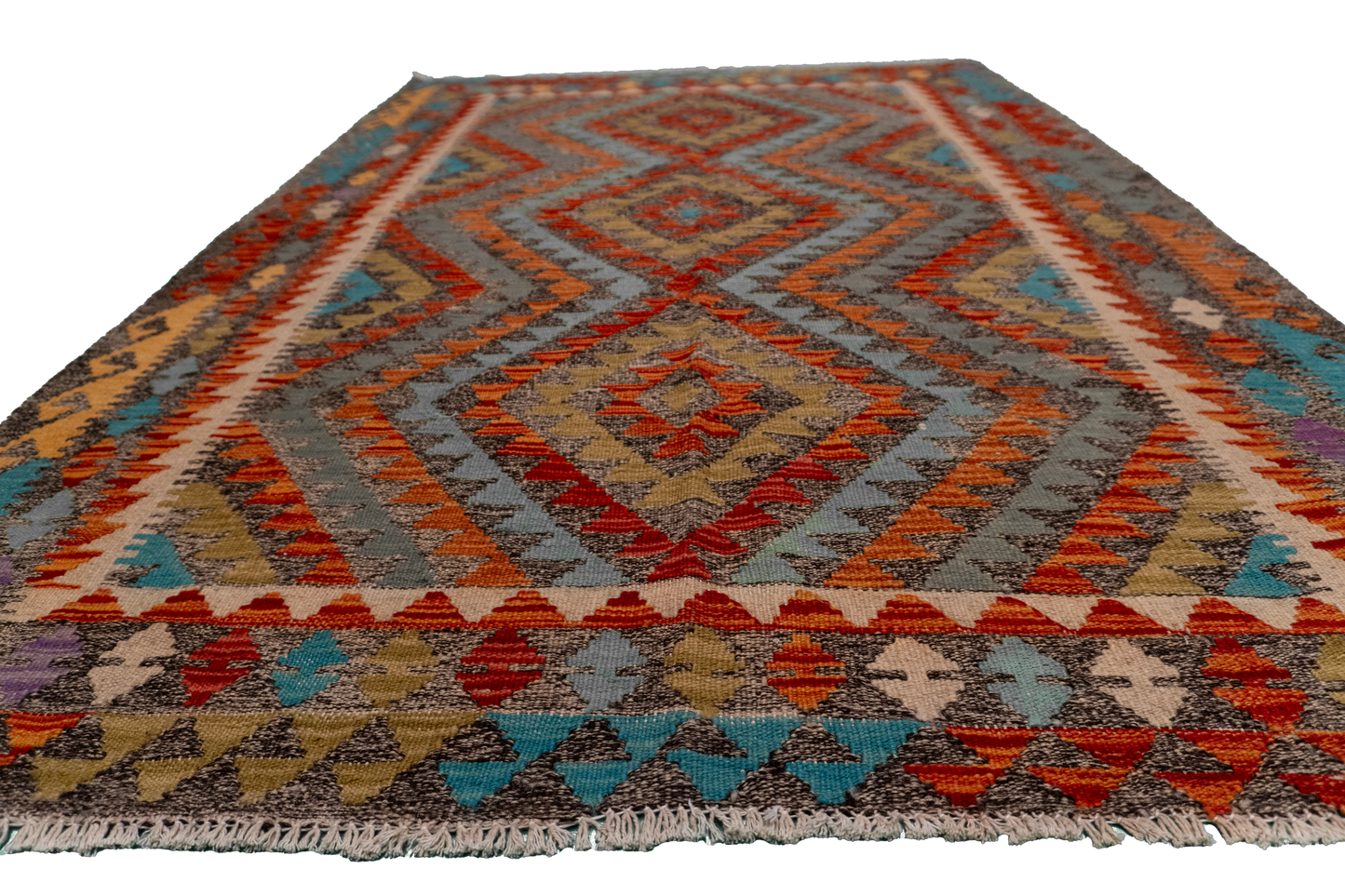 W 4.1 - L 5.10 - Kilim Fine/Wool All Over Rectangle - Finest Hand-Made Quality Wool - 63737