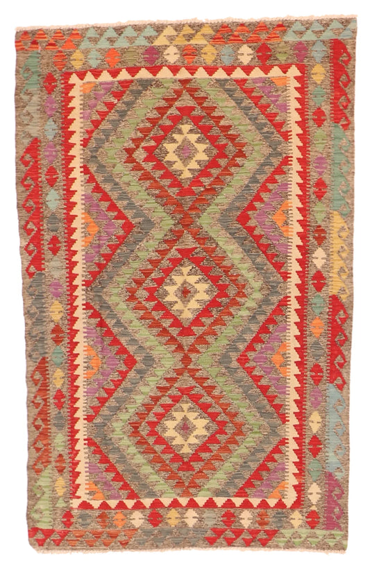 3.10 x 5.11 - Kilim Fine/Wool All Over Rectangle - Finest Hand-Made Quality Wool — 63738