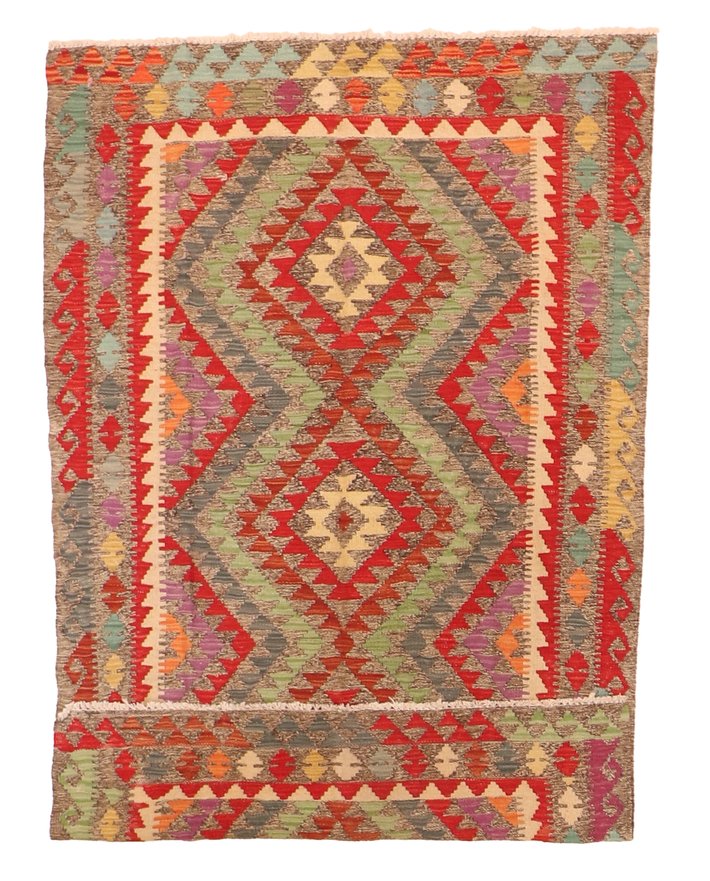 W 3.10 - L 5.11 - Kilim Fine/Wool All Over Rectangle - Finest Hand-Made Quality Wool - 63738