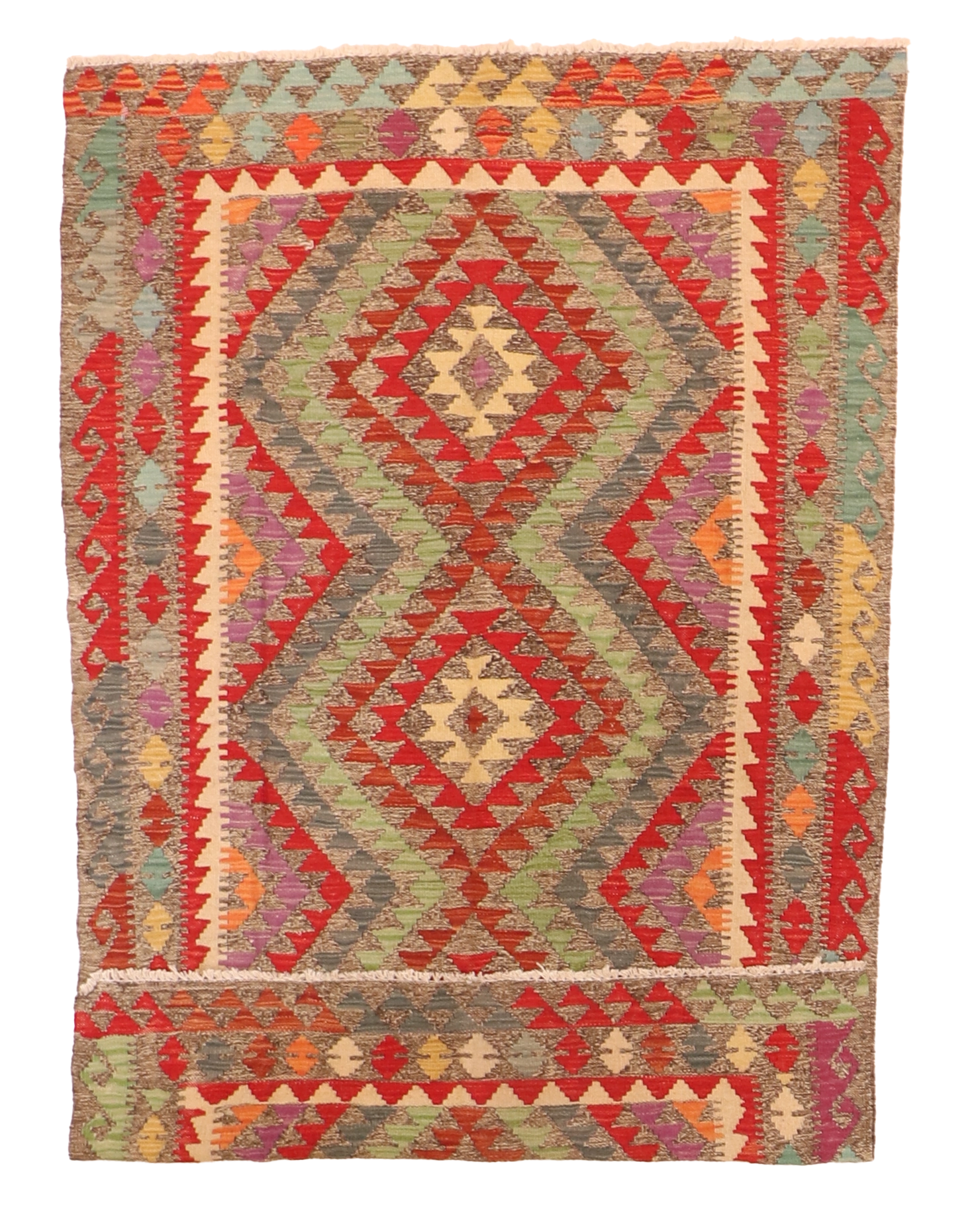 W 3.10 - L 5.11 - Kilim Fine/Wool All Over Rectangle - Finest Hand-Made Quality Wool - 63738