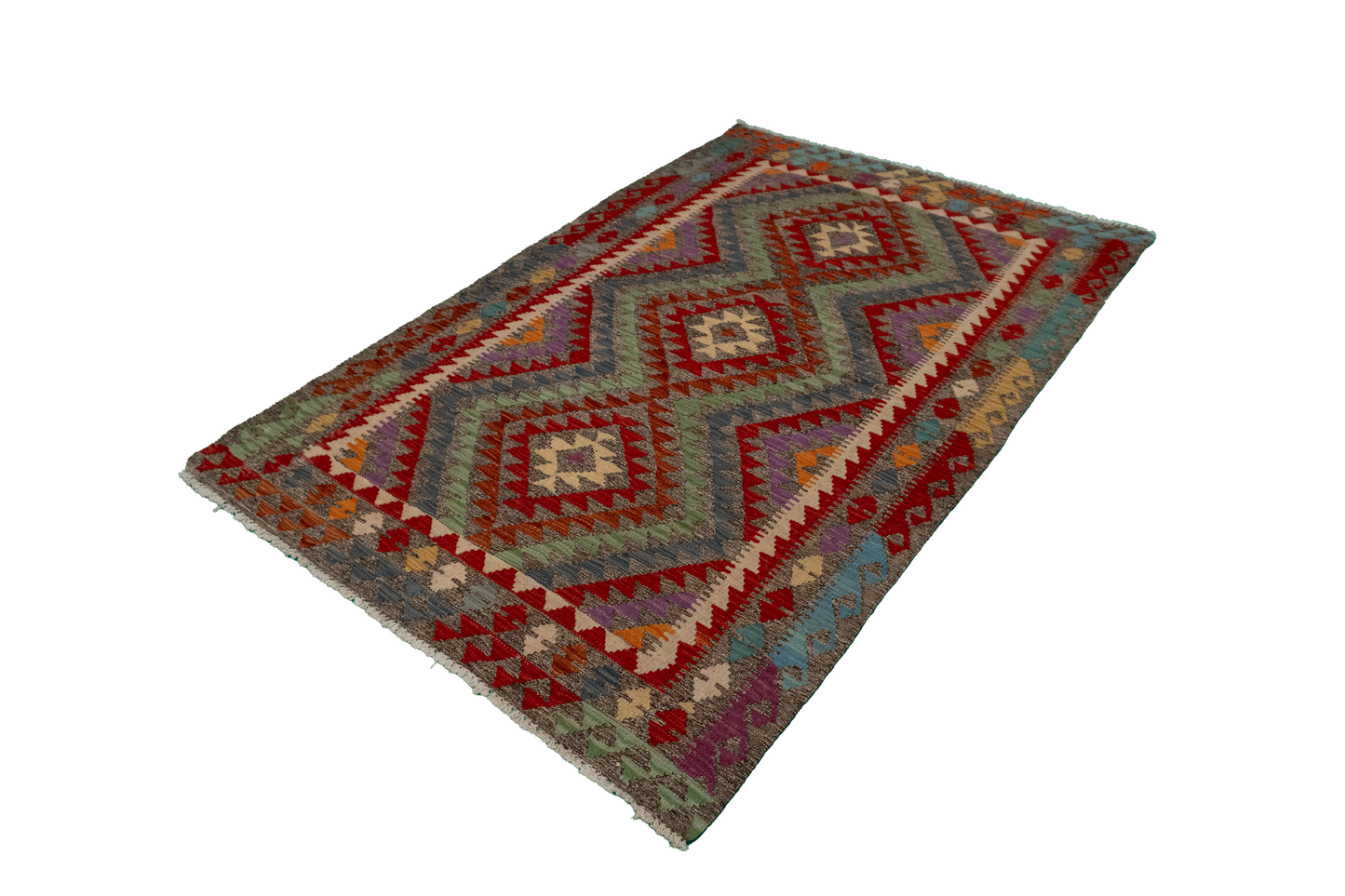 W 3.10 - L 5.11 - Kilim Fine/Wool All Over Rectangle - Finest Hand-Made Quality Wool - 63738