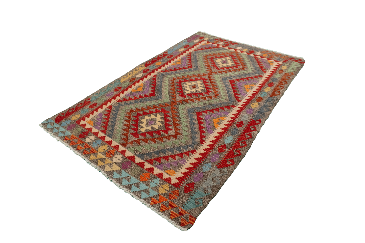 W 3.10 - L 5.11 - Kilim Fine/Wool All Over Rectangle - Finest Hand-Made Quality Wool - 63738