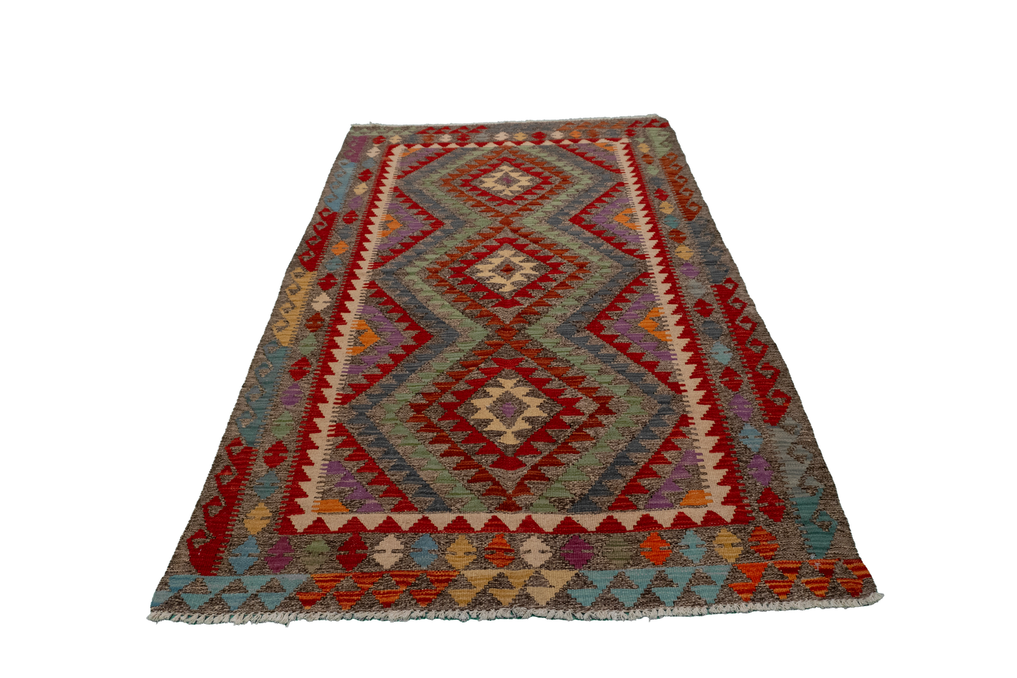 W 3.10 - L 5.11 - Kilim Fine/Wool All Over Rectangle - Finest Hand-Made Quality Wool - 63738
