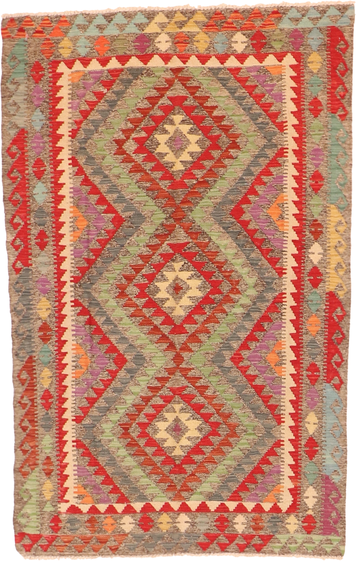 W 3.10 L 5.11 Kilim 100% Wool Hand-Woven All-Over Design - 63738