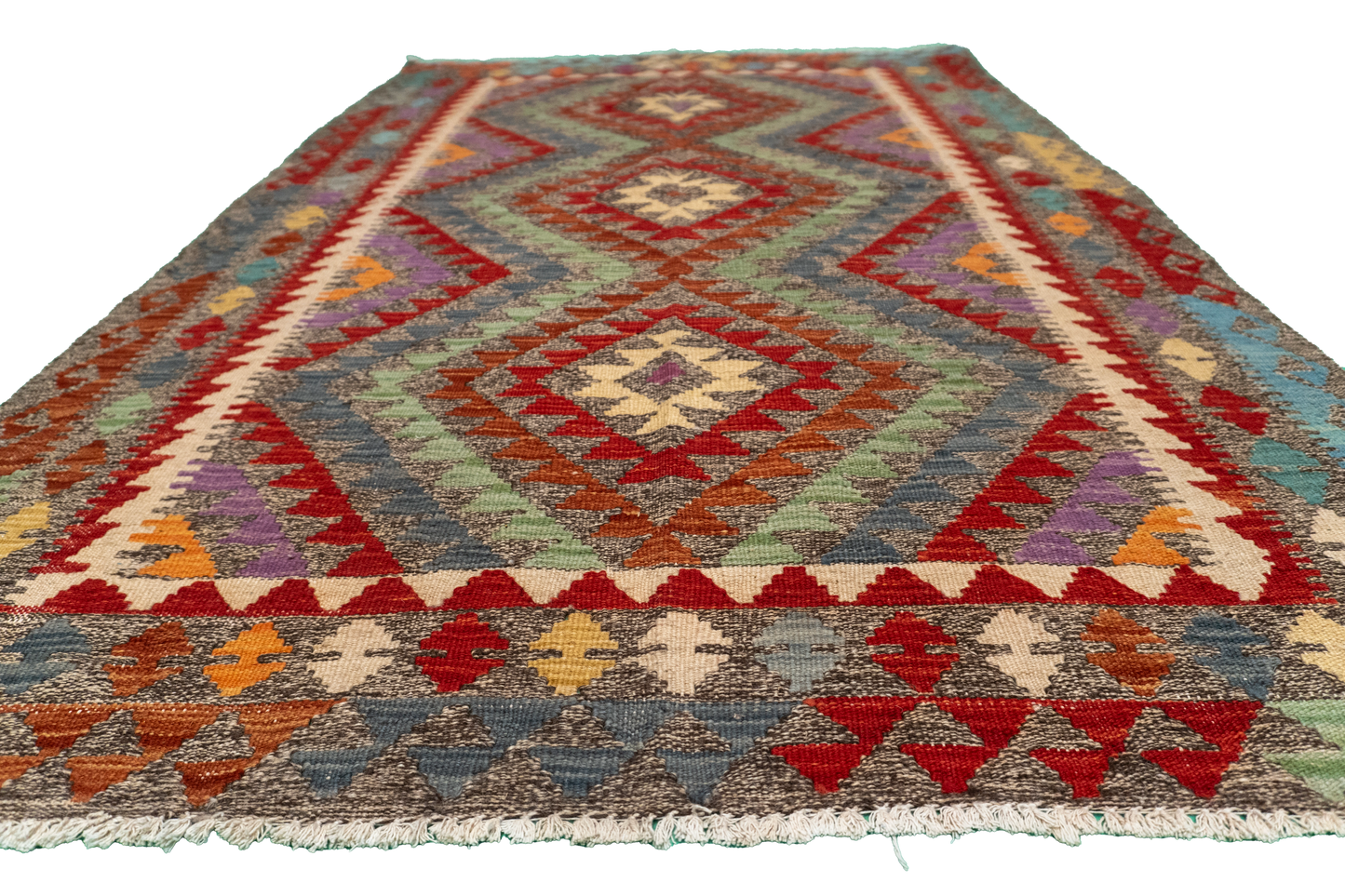 W 3.10 - L 5.11 - Kilim Fine/Wool All Over Rectangle - Finest Hand-Made Quality Wool - 63738