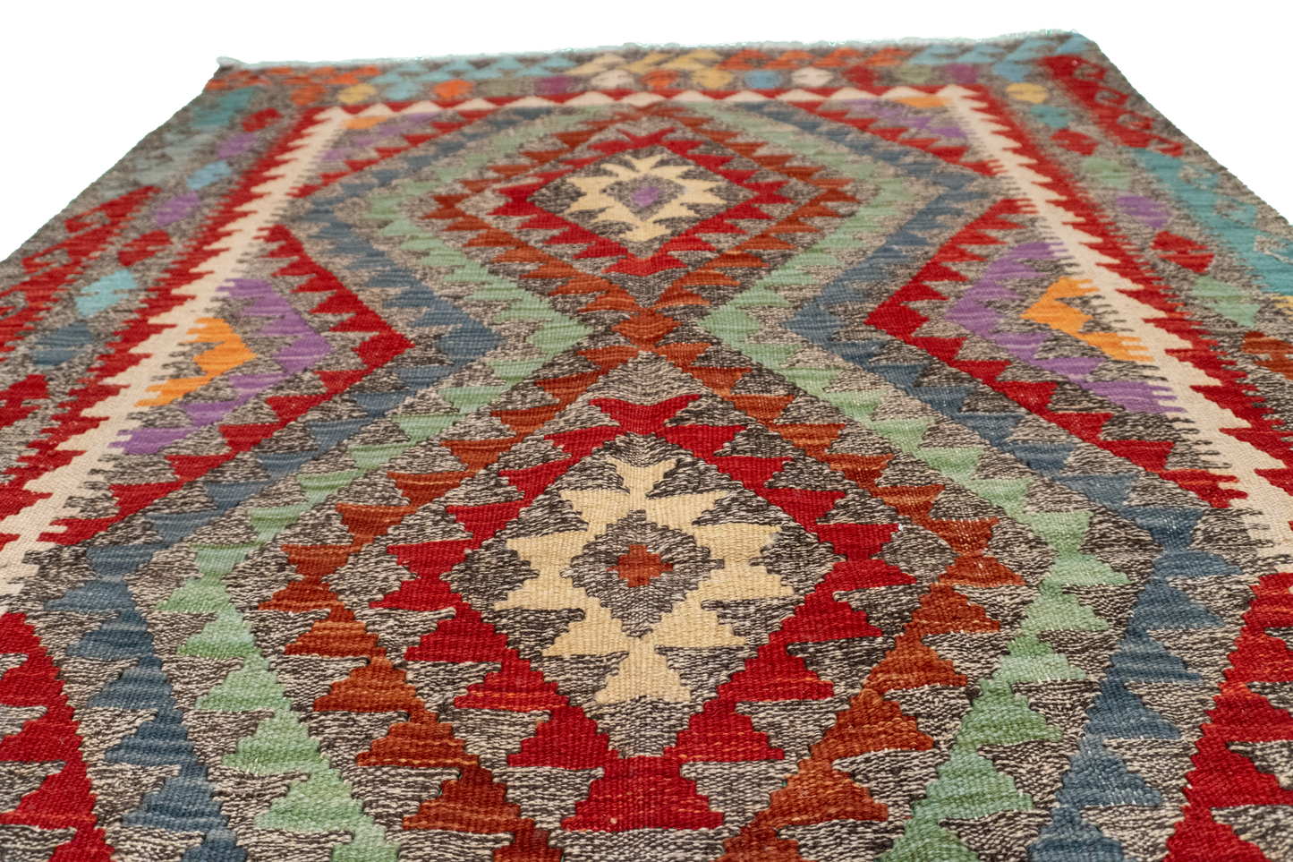 W 3.10 - L 5.11 - Kilim Fine/Wool All Over Rectangle - Finest Hand-Made Quality Wool - 63738